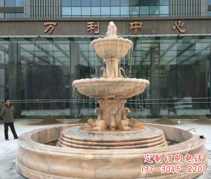 安阳晚霞红三层欧式喷泉石雕—来自中领雕塑的艺术匠心品质