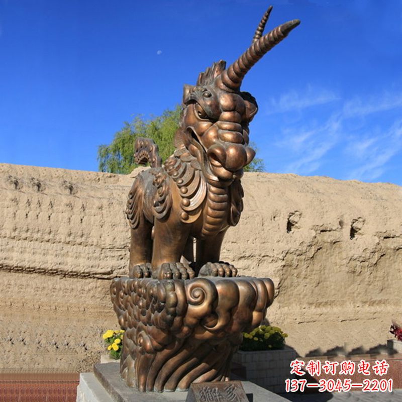 安阳神兽獬豸古铜雕塑摆件