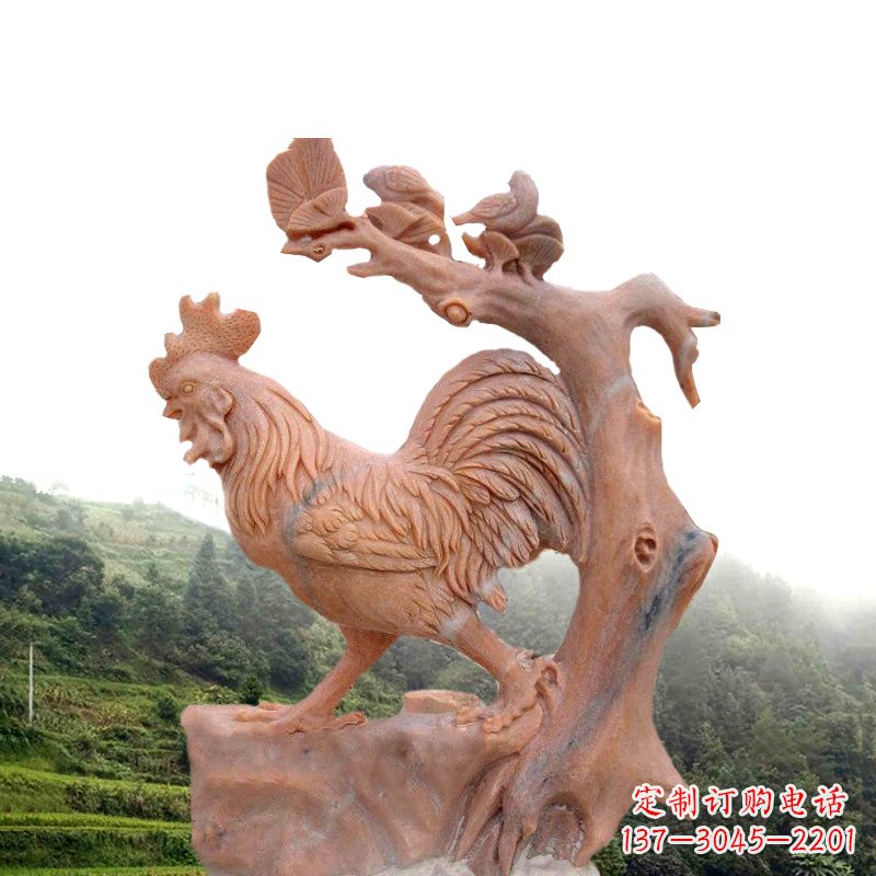 安阳中领雕塑:酉鸡晚霞红石动物雕塑