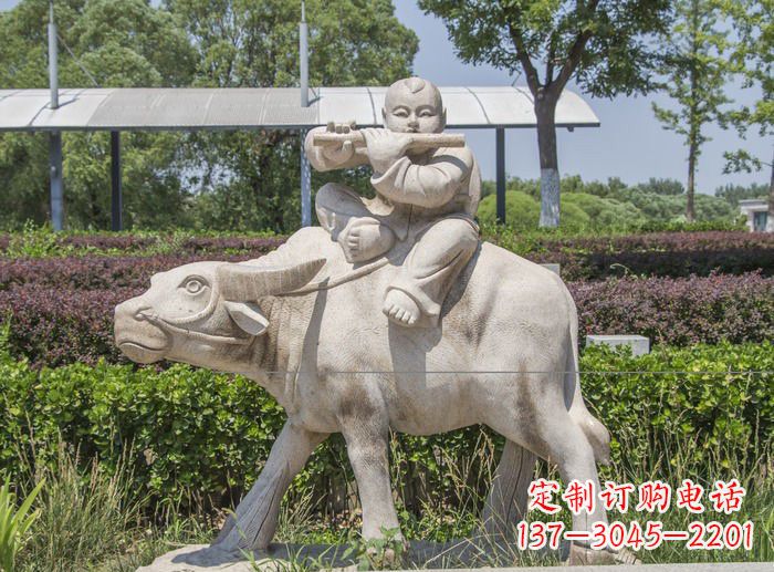安阳石雕牧童牛雕塑,让传统气息永存