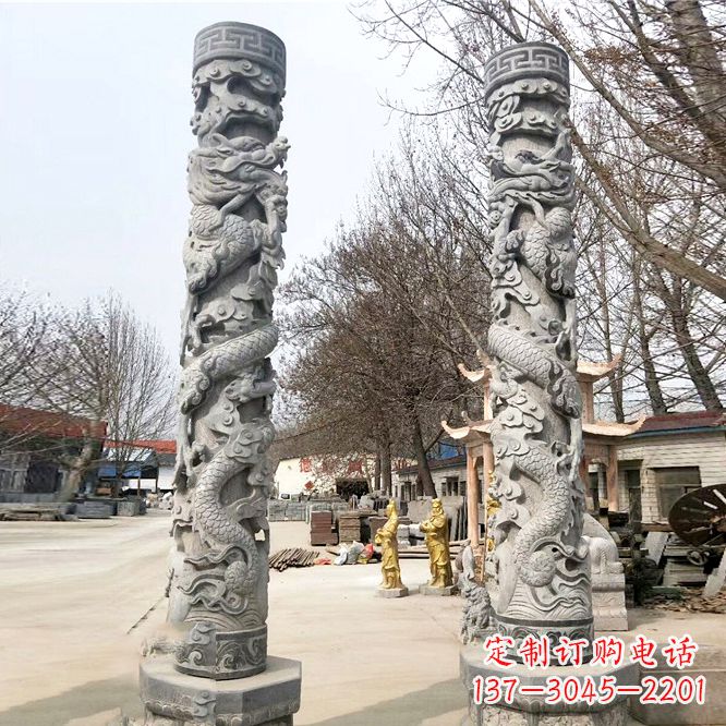 安阳中领雕塑传统工艺制作精美石雕盘龙柱