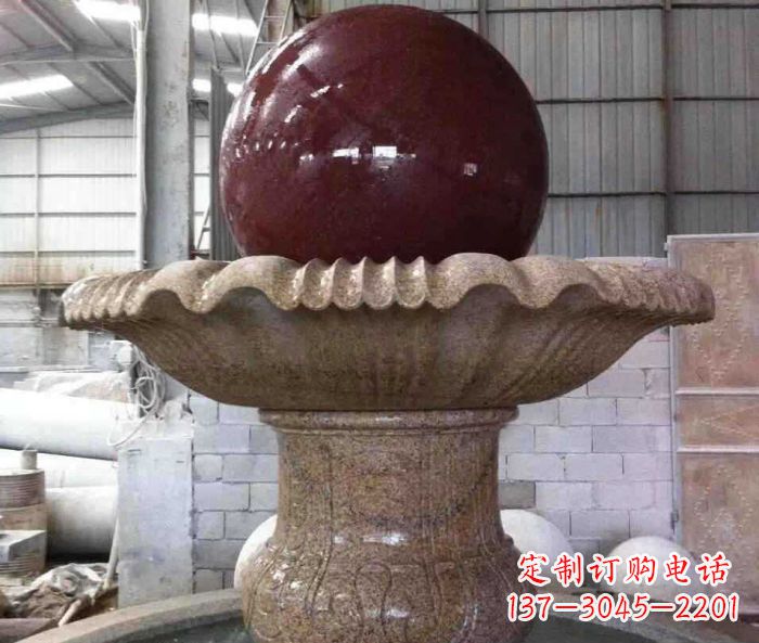 安阳石来运转小型风水球喷泉石雕 (2)