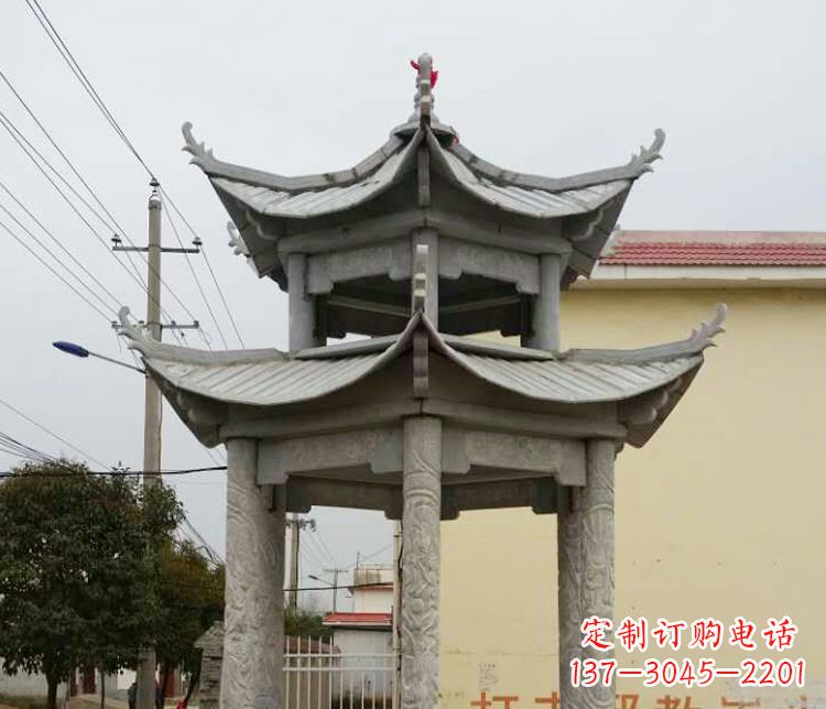 安阳双层仿古凉亭石雕 (2)