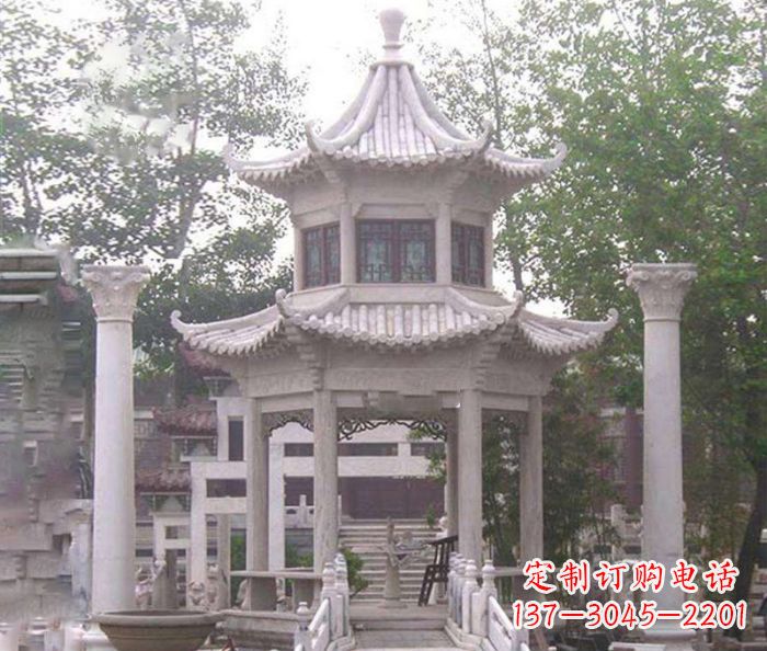 安阳双层仿古凉亭石雕 (3)