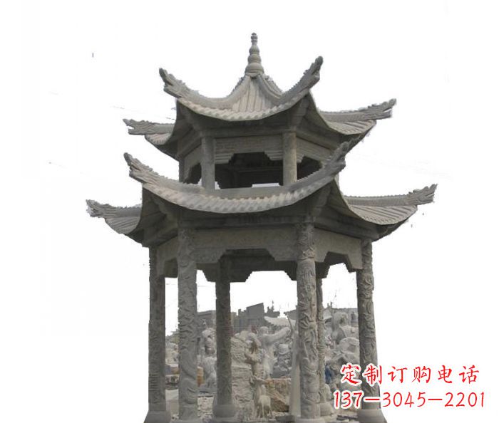 安阳双层仿古石雕凉亭 (2)