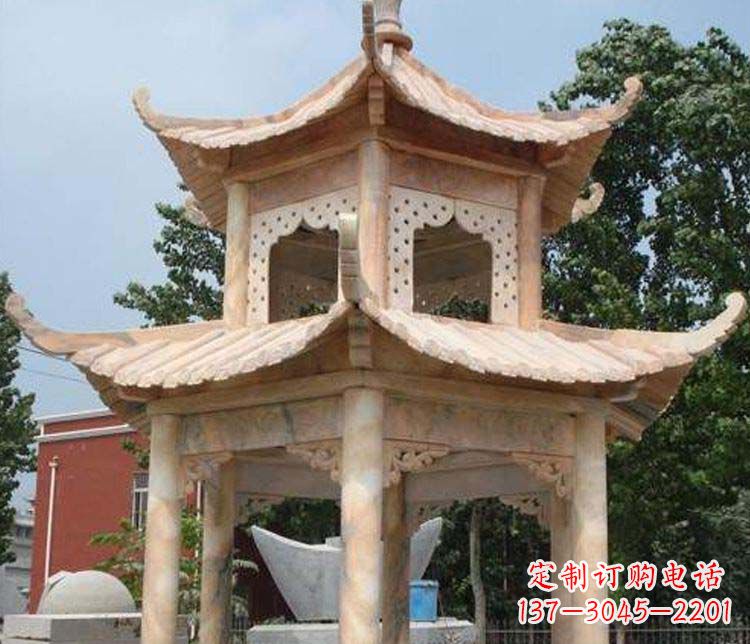 安阳双层晚霞红凉亭石雕