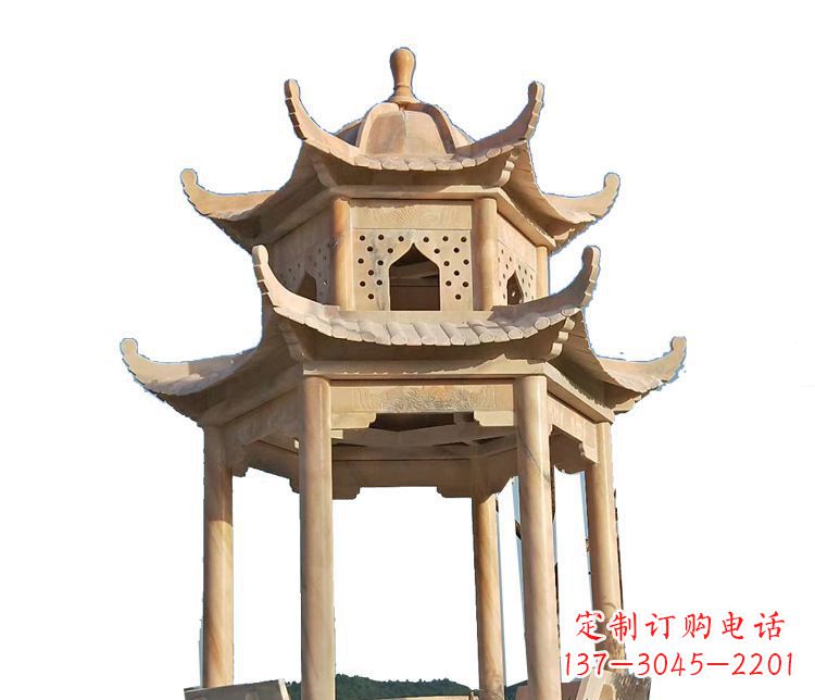 安阳双层晚霞红凉亭石雕 (2)