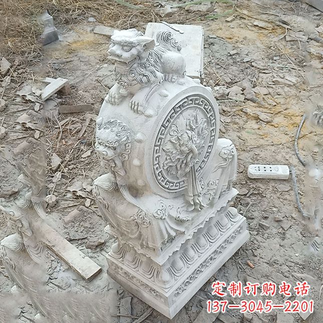 安阳双龙石雕门墩汉白玉狮子头