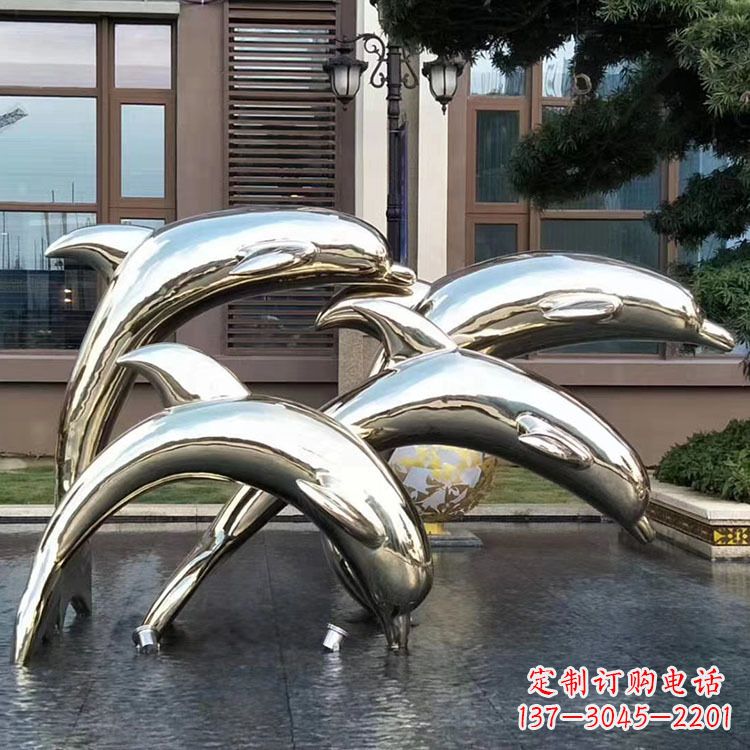 安阳水景不锈钢海豚雕塑-城市广场创意动物雕塑