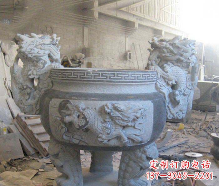 安阳寺庙景观龙头水缸石雕