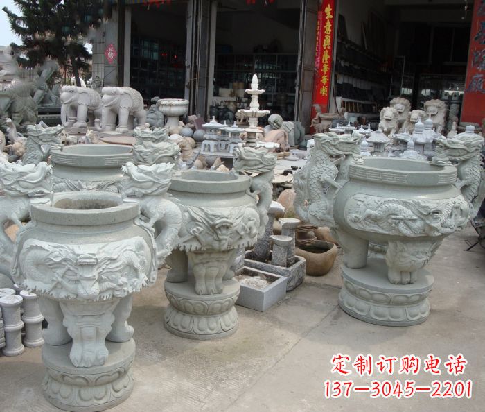 安阳寺庙景观龙头石雕水缸