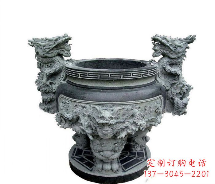 安阳寺庙景观龙头水缸石雕 (2)