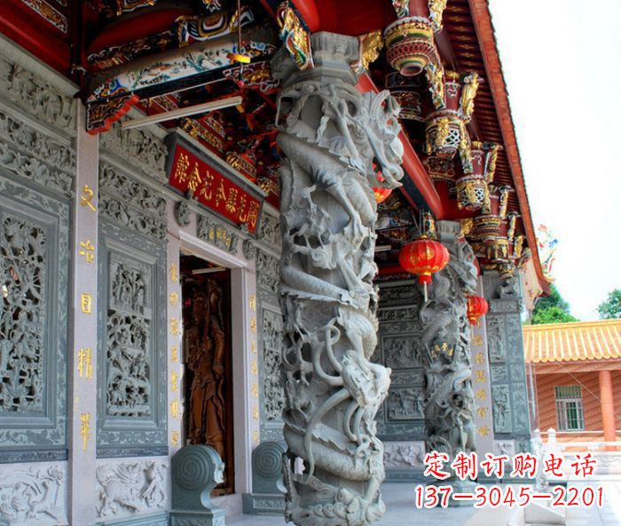 安阳寺庙景观龙柱石雕