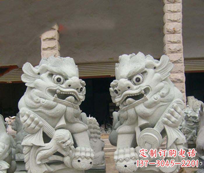 安阳寺庙景观南方狮子石雕 (2)