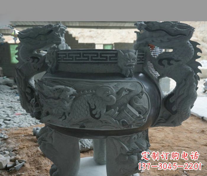 安阳寺庙景观青石龙头香炉石雕