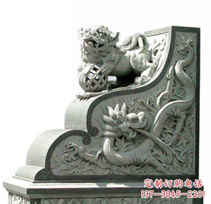 安阳寺庙景观玩绣球狮子石雕门墩