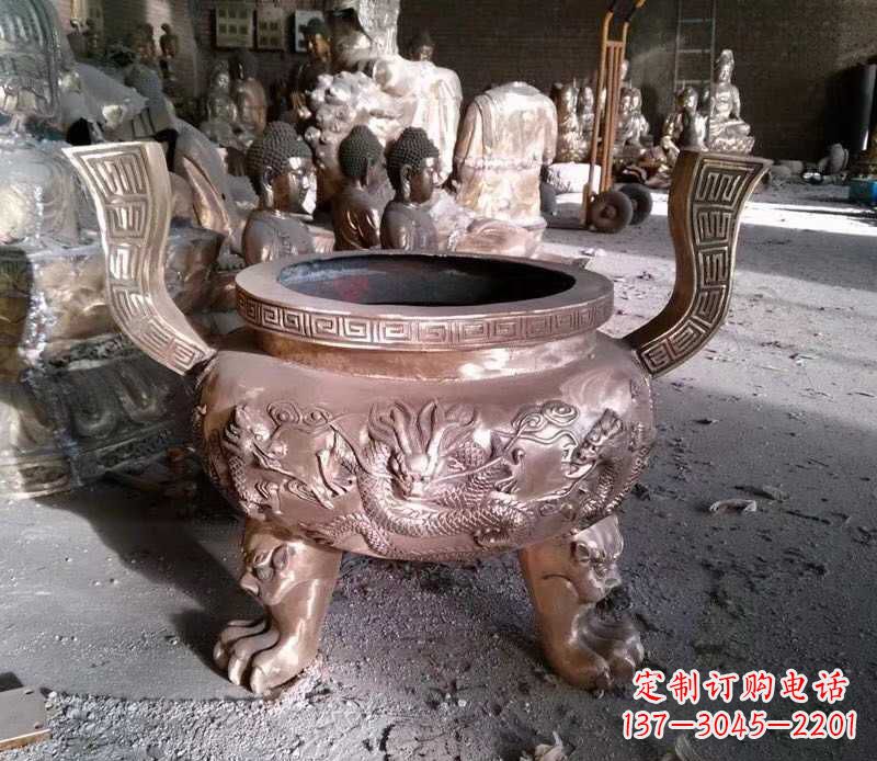 安阳寺庙龙浮雕圆铜雕香炉