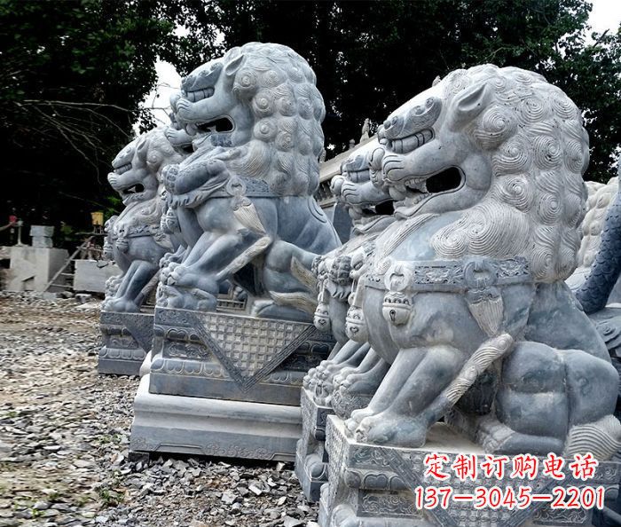 安阳寺庙青石狮子石雕 (2)