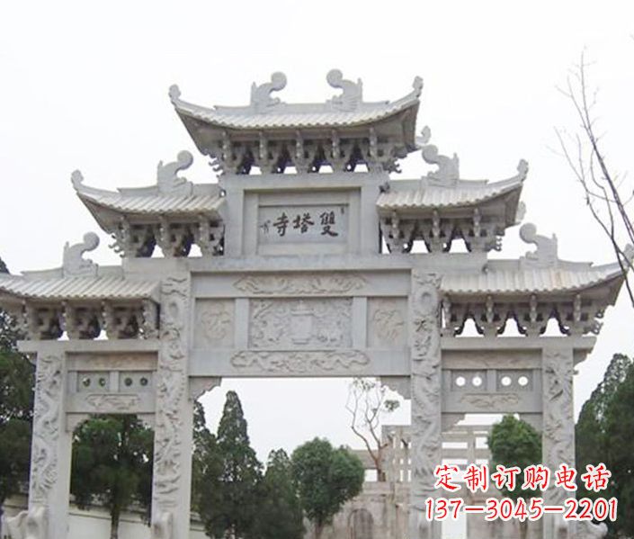 安阳寺庙三门牌坊石雕 (2)
