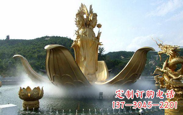 安阳寺庙三面观音雕像