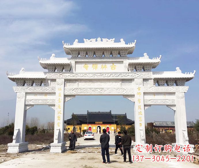 安阳寺庙三门五楼石牌坊石雕_2