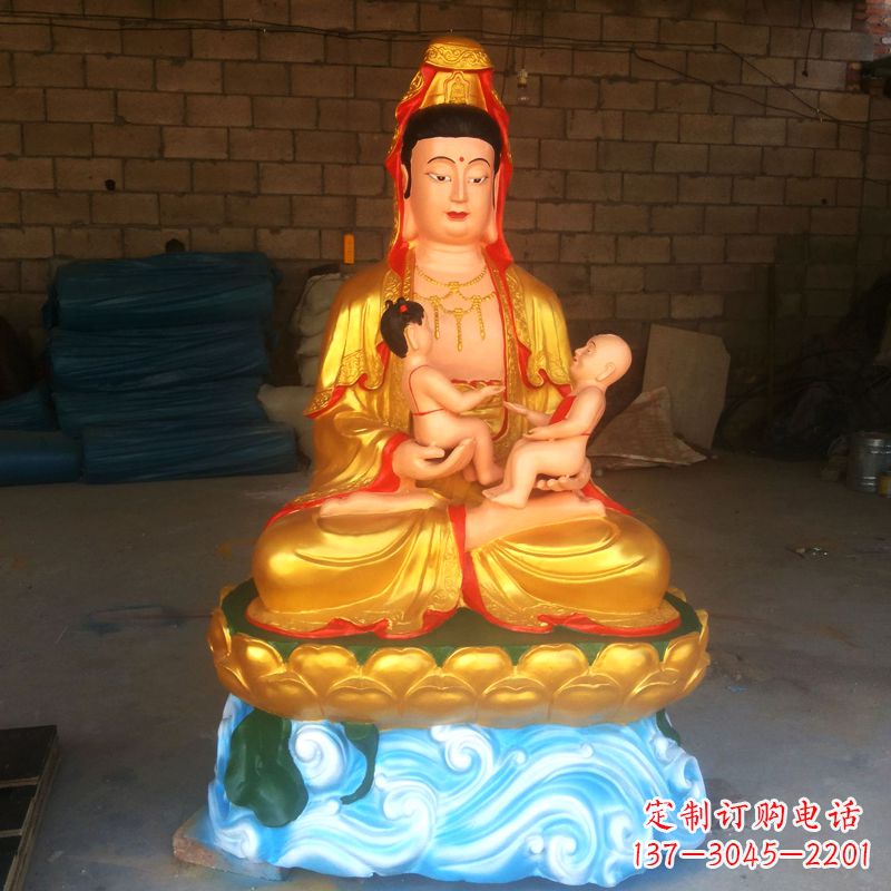 安阳送子观音彩绘漆金雕塑