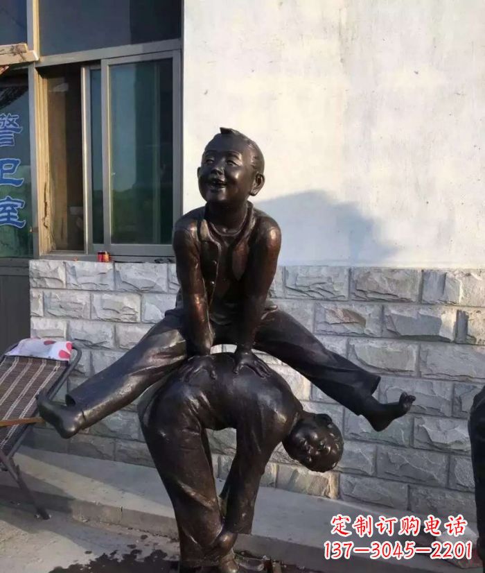 安阳跳马儿童铜雕 (2)