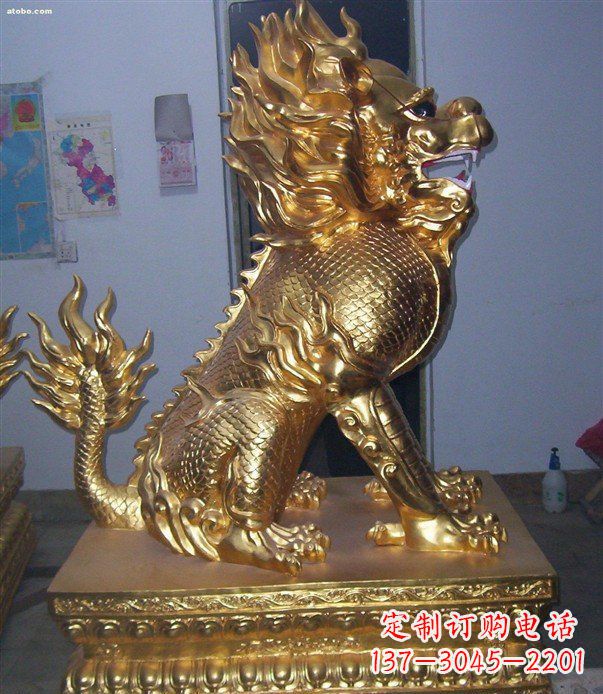 安阳贴金麒麟招财神兽铜雕