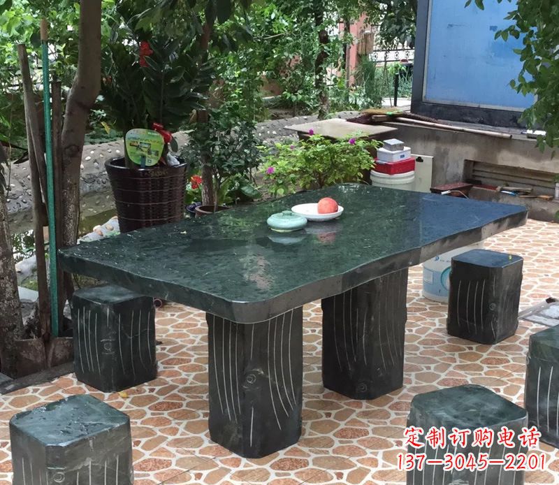 安阳庭院长方形石桌凳雕塑