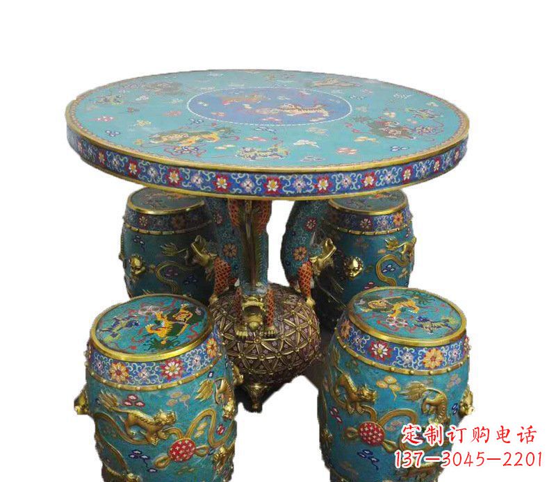安阳铜雕彩绘小象圆桌景观摆件