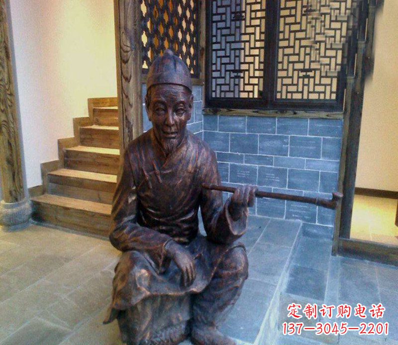 安阳铜雕店小二吸烟庭院人物雕塑