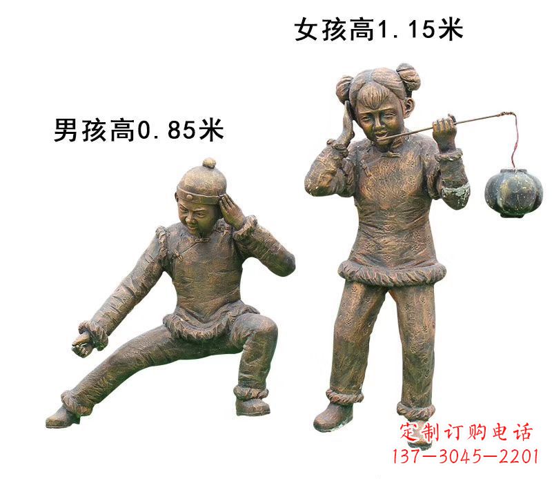 安阳铜雕放鞭炮的儿童童趣雕塑