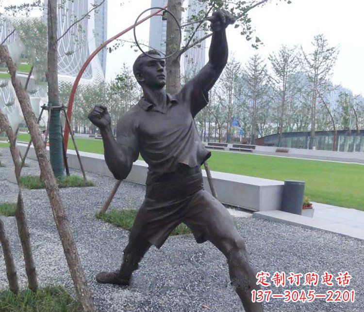 安阳铜雕户外公园打羽毛球运动人物摆件