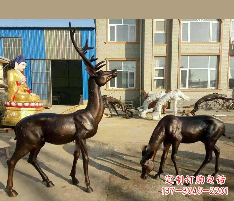 安阳铜雕户外公园动物雕塑鹿摆件 (2)