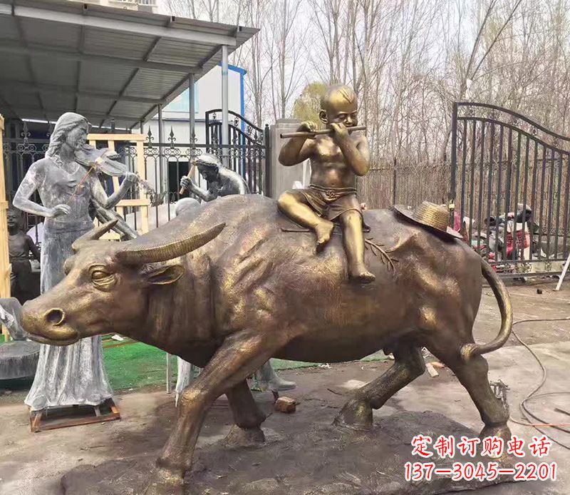 安阳铜雕户外牧童骑牛