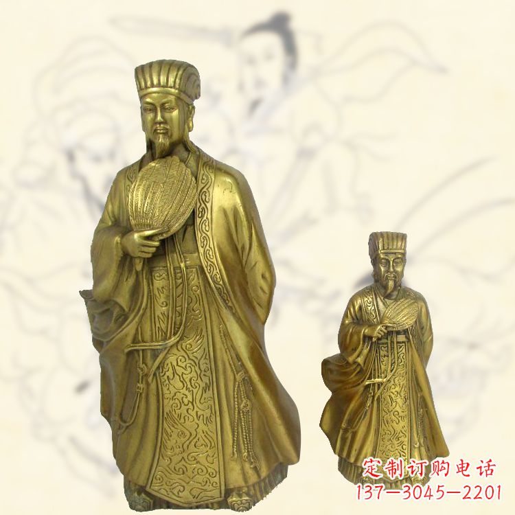 安阳铜雕名人诸葛亮雕像-纯铜铸造三国人物雕塑