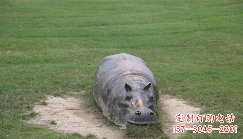 安阳铜雕趴着的河马