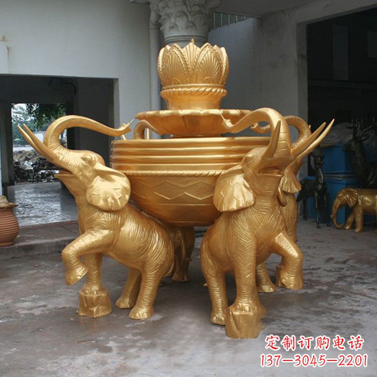 安阳铜雕喷水大象雕塑