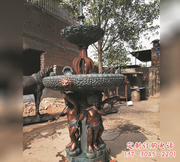 安阳铜雕双层西方儿童喷泉