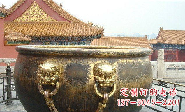 安阳铜雕水缸寺庙景观雕塑 (2)