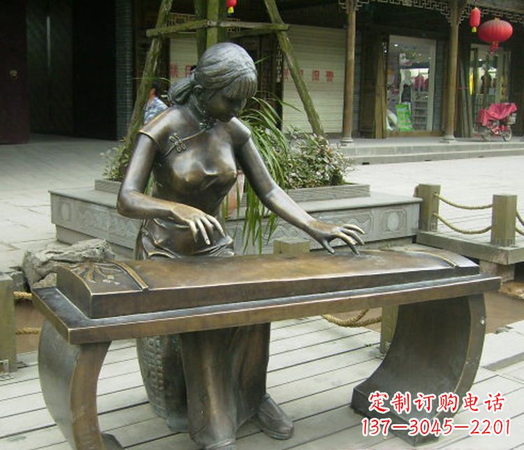 安阳铜雕现代人物弹古筝雕塑