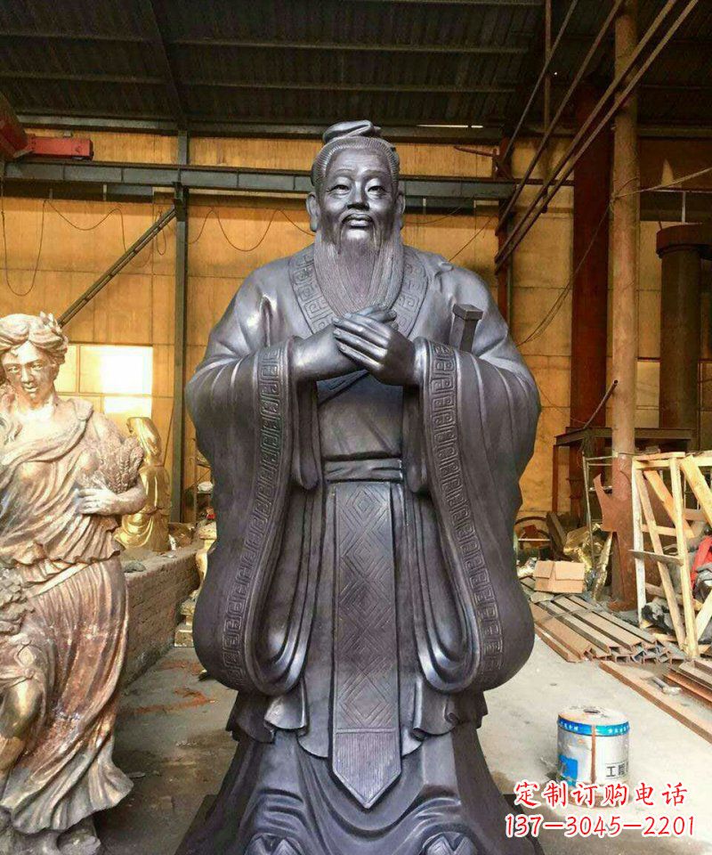 安阳铜雕校园孔子人像雕塑