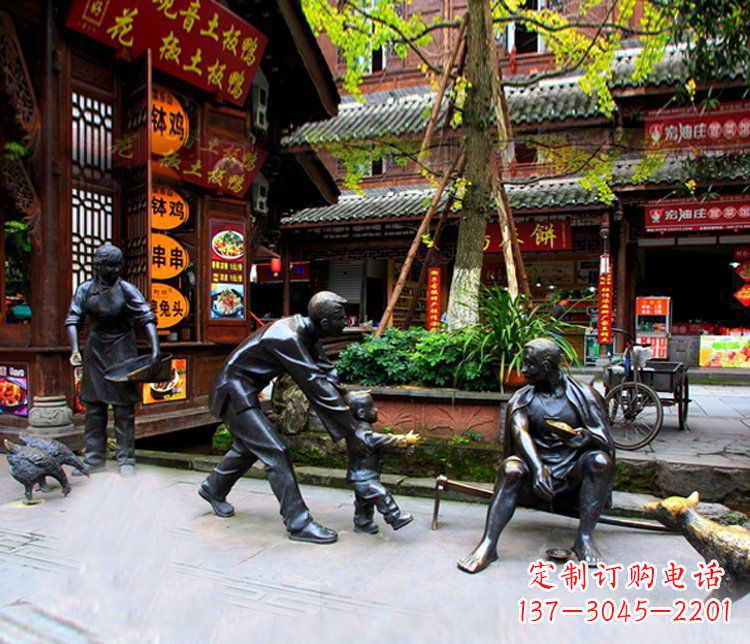 安阳铜雕学走路儿童街道人物雕塑