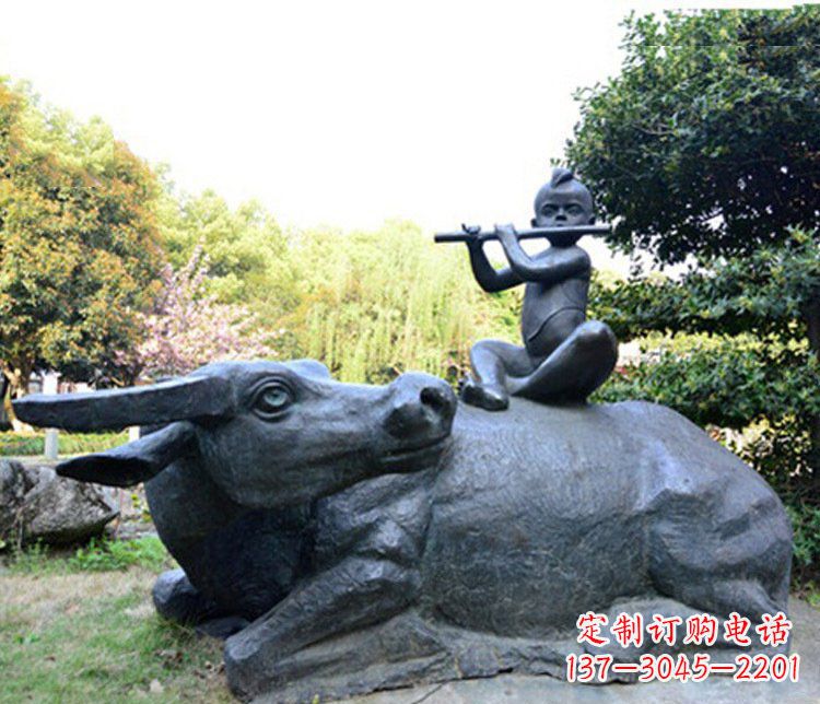 安阳铜雕园林牧童骑牛景观摆件