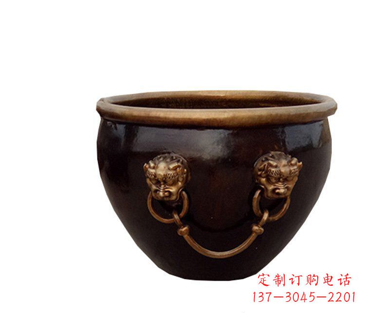 安阳铜雕圆形荷花水缸雕塑 (4)