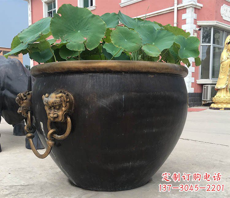 安阳铜雕圆形荷花水缸雕塑 (3)