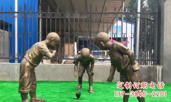 安阳玩陀螺儿童铜雕
