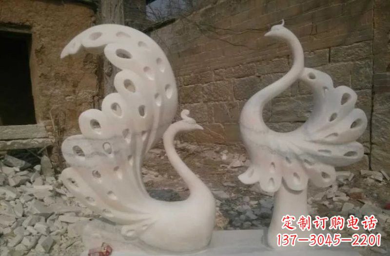 安阳晚霞红抽象石雕孔雀