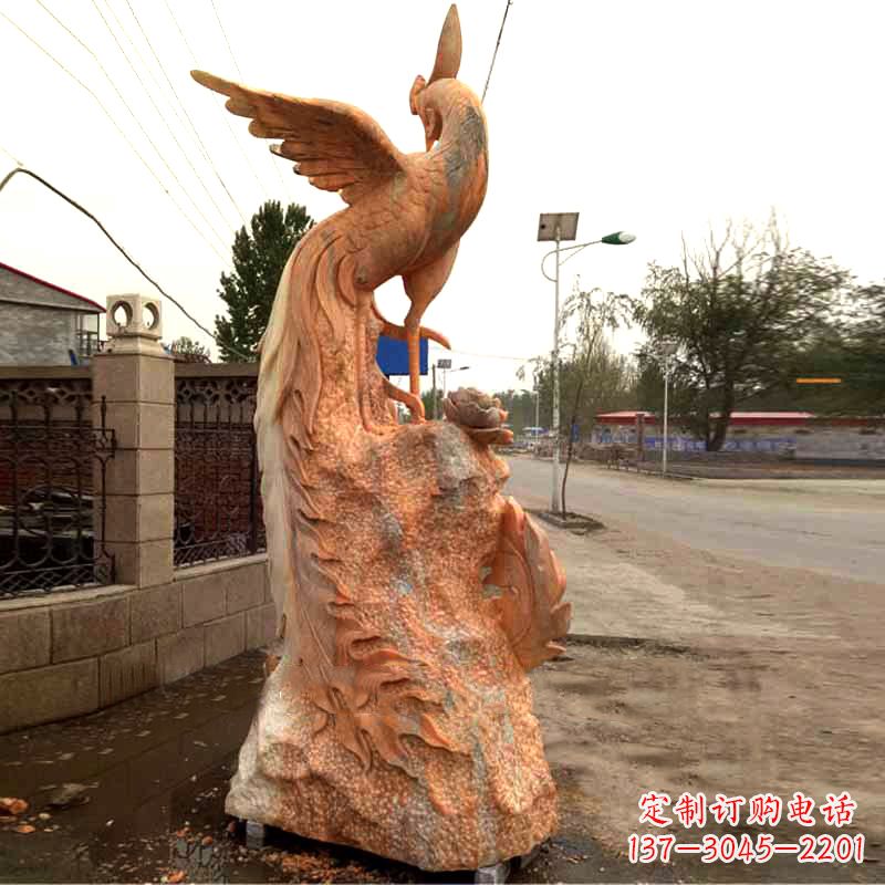 安阳晚霞红大理石瑞鸟凤凰雕塑