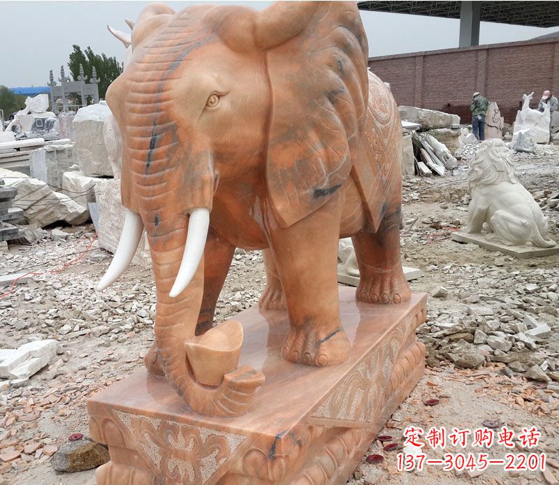 安阳晚霞红大象招财石雕